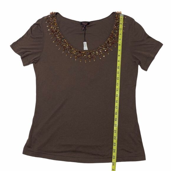 ESCADA Brown Beaded Sequined Beaded Blouse 42 Nwt - Picture 7 of 13